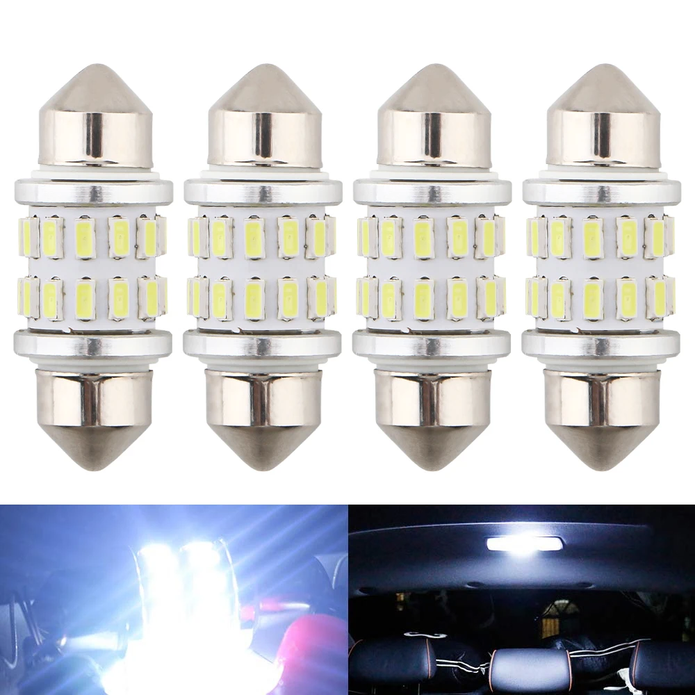 

4pcs Bright Yellow Amber 3014 24SMD LED 31mm 36mm 39mm 41mm C5W Festoon Car Interior Dome Map Reading Light LED Bulbs ﻿