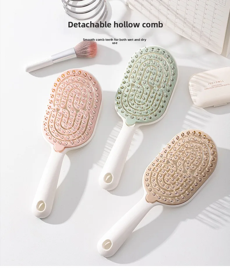 Self-Cleaning Hollow Rib Comb with One-Button Hair Removal, Detachable Scalp Massage Hair Brush Anti-Static Tangle-Free Styling