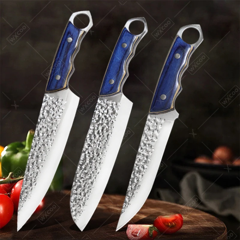 Hand-Forged Stainless Steel Kitchen Knives Sharp Meat Slicing Knife Set Professional Chef Knife with Wooden Handle Fruit Paring