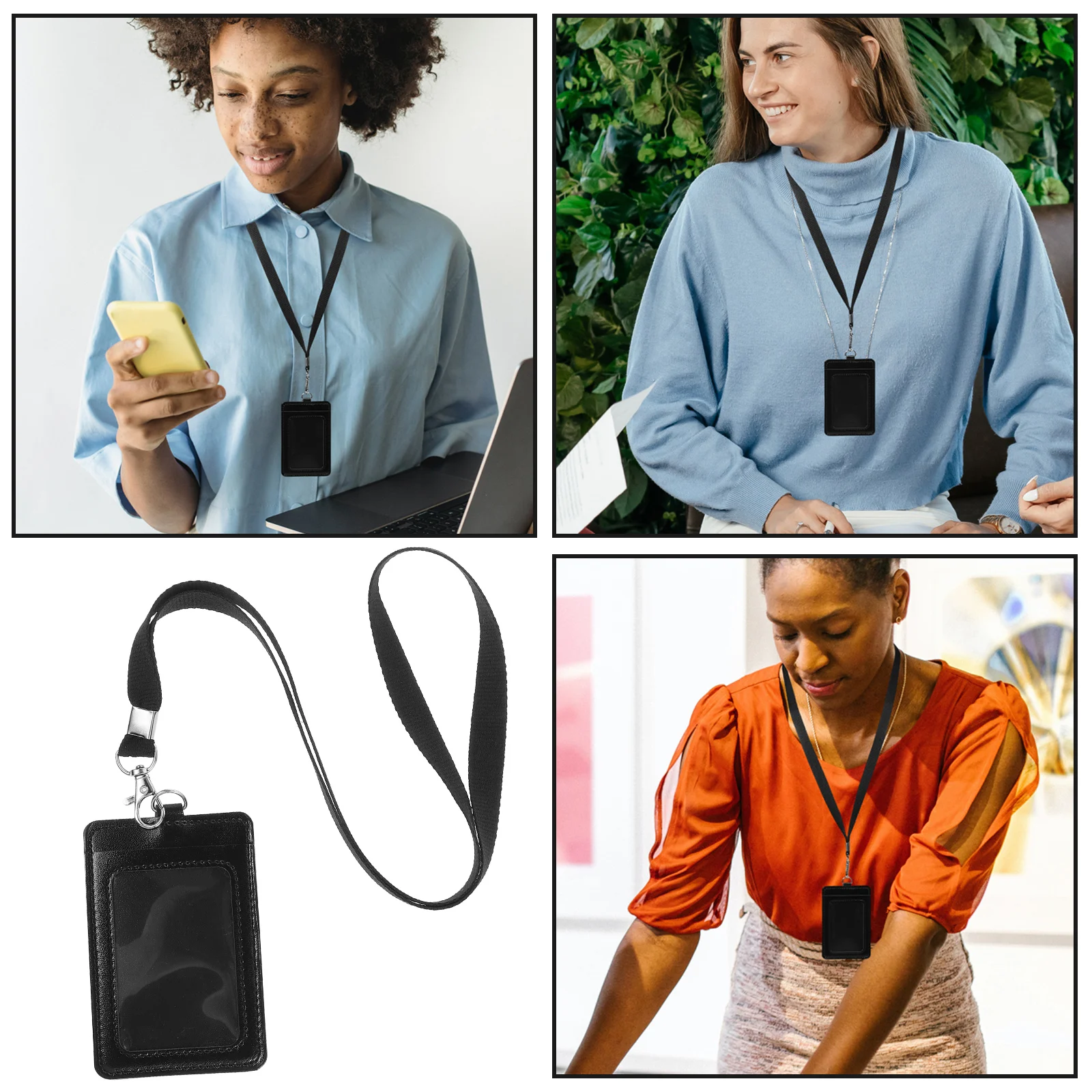 

Pu Vertical Badge Holder Id Card Case With Lanyard Swivel Clip Black Lightweight Easy Access Clear Window