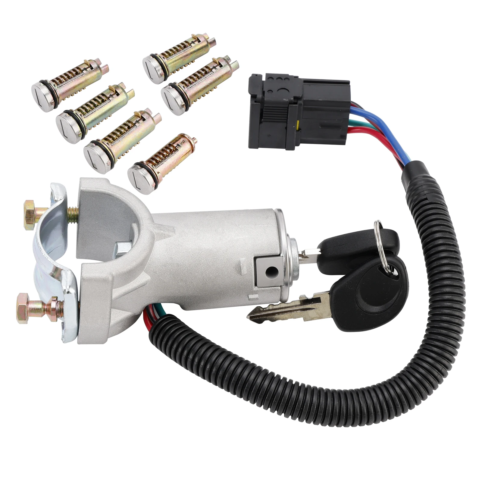 Areyourshop Ignition Lock + 6x Locking Cylinder + Key 2996075 for Iveco Daily 2006 2007 2008 2009 2010 2011 2012