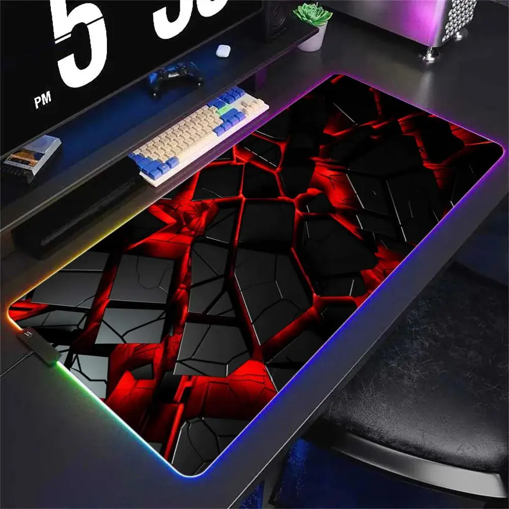 

Большой игровой коврик для мыши Red Rock Crack с RGB-подсветкой, светодиодный, с закрытыми краями, аксессуары для игр, настольный коврик, коврик для клавиатуры ПК, XXL 90x40
