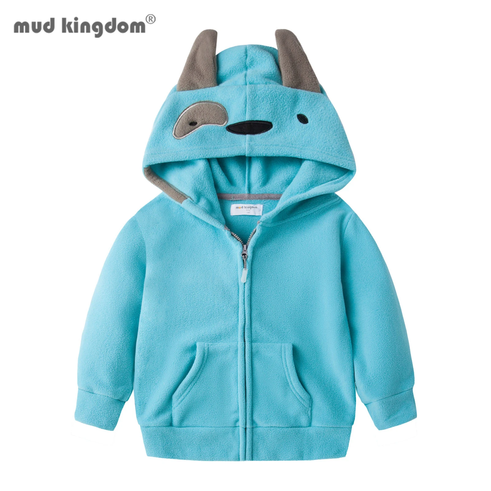 Mudkingdom Girls Boys Fleece Jacket Toddler Kids Zip Up Hoodies Cute Dog Animal Coat for Children Winter Clothes Fall Clothing