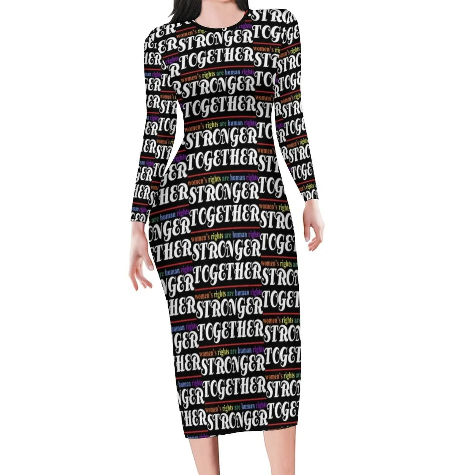 Womens Rights Bodycon Dress Autumn Women's Rights Are Human Rights Pretty Dresses Women Long Sleeve Fashion Dress 3XL 4XL 5XL