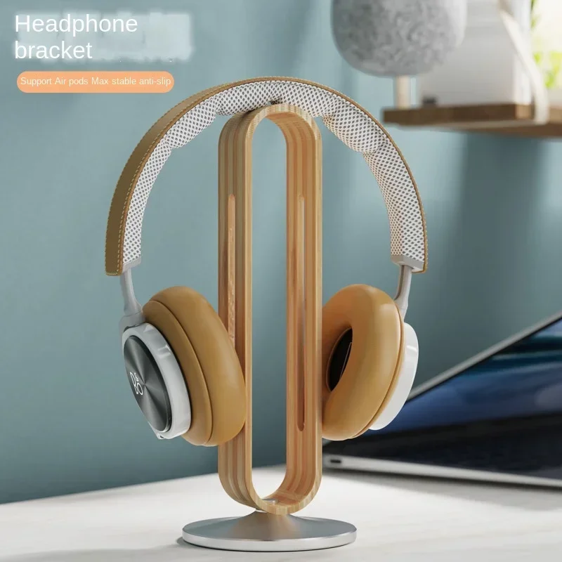 Headphone Holder Aluminum Alloy Desktop Bamboo Wood Silicone Art Storage Rack Game Headset Holder