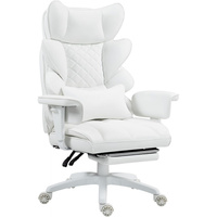 High Back Computer Gaming Chair with Adjustable Armrests,Executive Desk Chair with Footrest,(PU Leather, White)