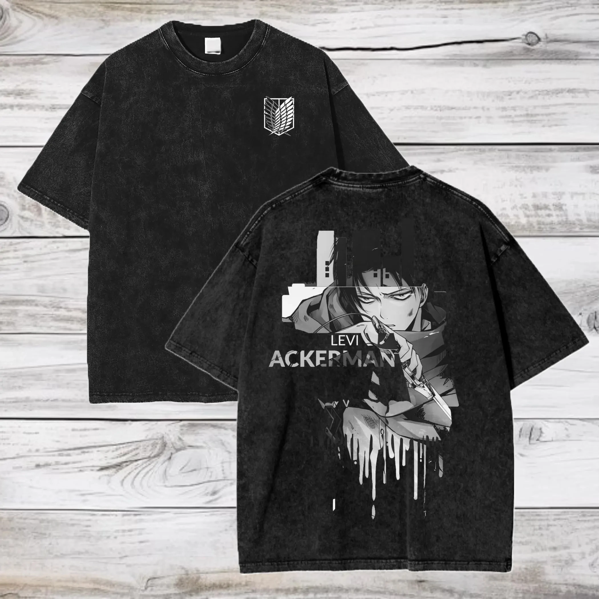 

2026 Animation "Attack on Titan" Levi Ackerman Extra Large Acid-Washed Denim Shirt - Comfortable for Both Men and Women