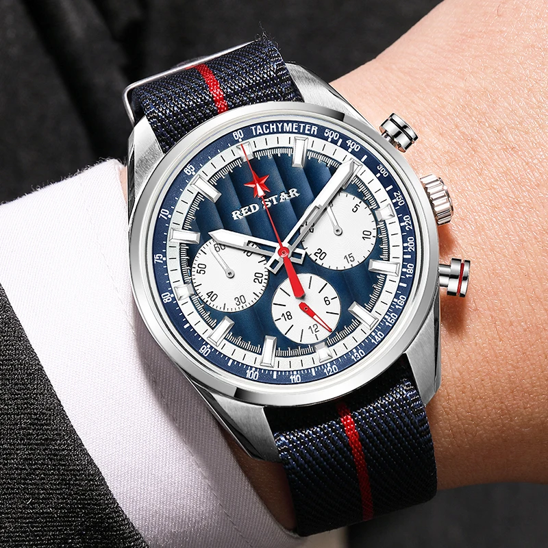 Red Star Sport 41.5mm Three-Eye 1963 Chronograph Watch for Men 24Hour ST1903 Seagull Movement Aviator Pilots Mechanical Watches