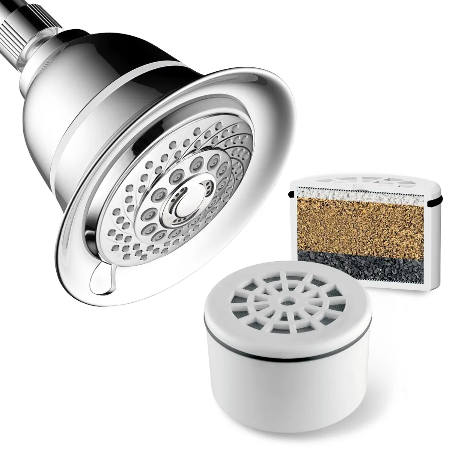 AquaCare High Pressure 6-Setting Filtered Shower Head 3-Stage Water Filter 5-Inch Chrome