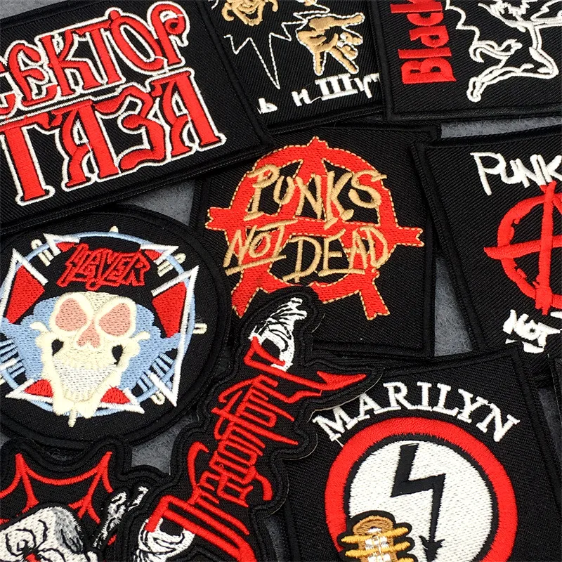 25pcs/lot Punk Rock Patches Iron on Clothes DIY Band Embroidered Patches for Clothing Jacket Jeans Stickers Appliques Stripes