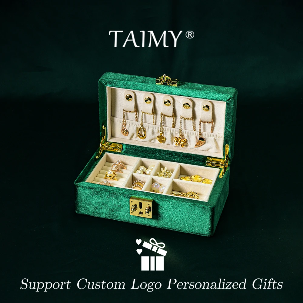 TAIMY Velvet Jewelry Box Business Travel Double Layer Design Ring Necklace Jewelry Storage Case Custom Logo Personalized Gifts