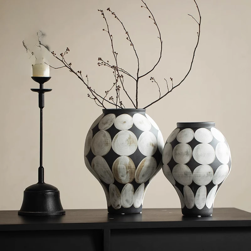 Chinese Ceramic Vase HandPainted Patterned Pottery Jar Living Room Dried Flower Vase Home Decor Traditional Accent