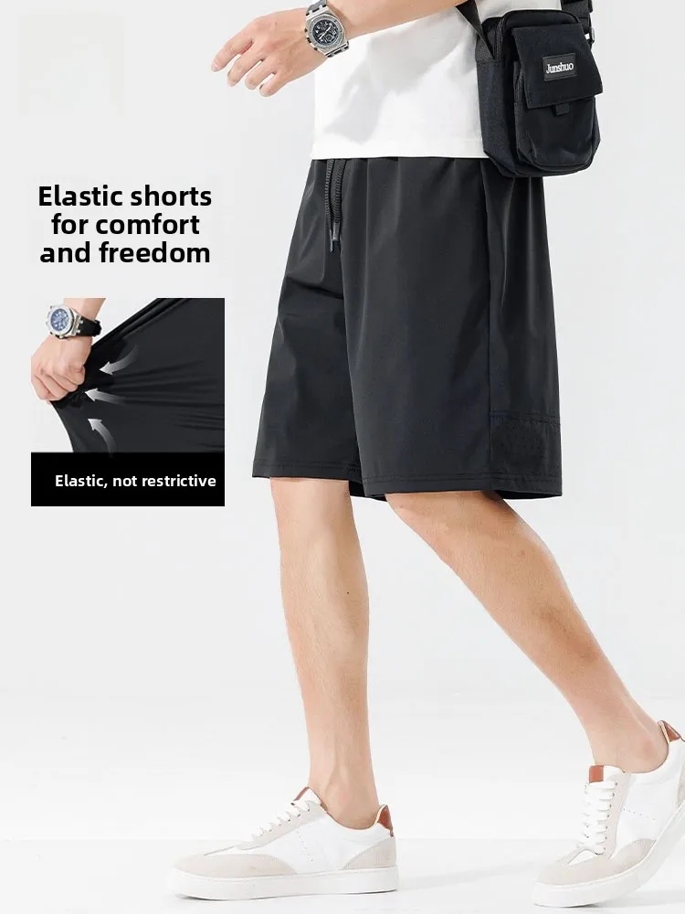 

Мужские спортивные брюки из ледяного шелка: быстросохнущие, эластичные, свободные, дышащие, повседневные, длиной до колена