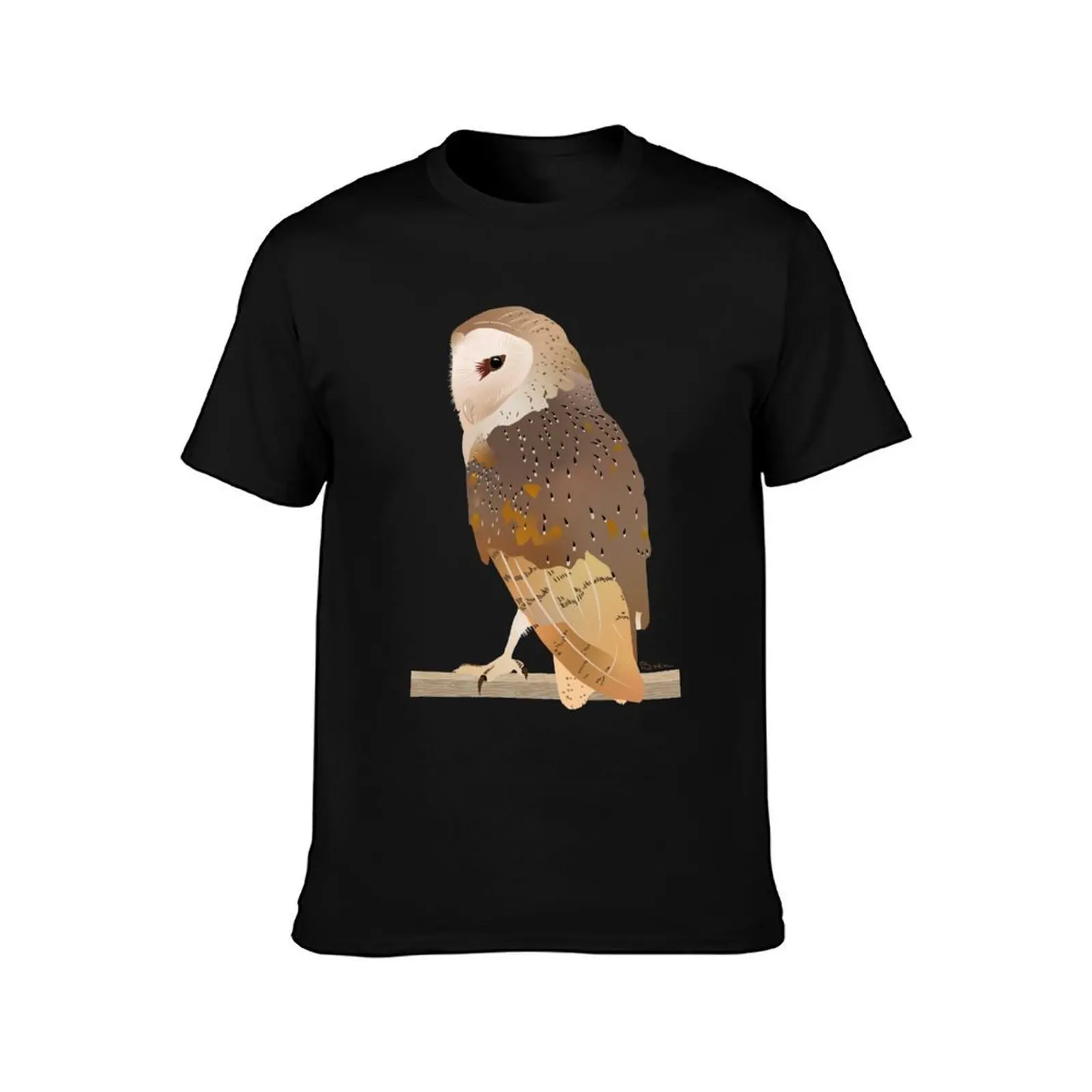 Barn Owl Perching T-Shirt, Summer Casual Cotton Tee, Oversized Streetwear Tops, Vintage Graphic Print, Loose Fit Short Sleeve