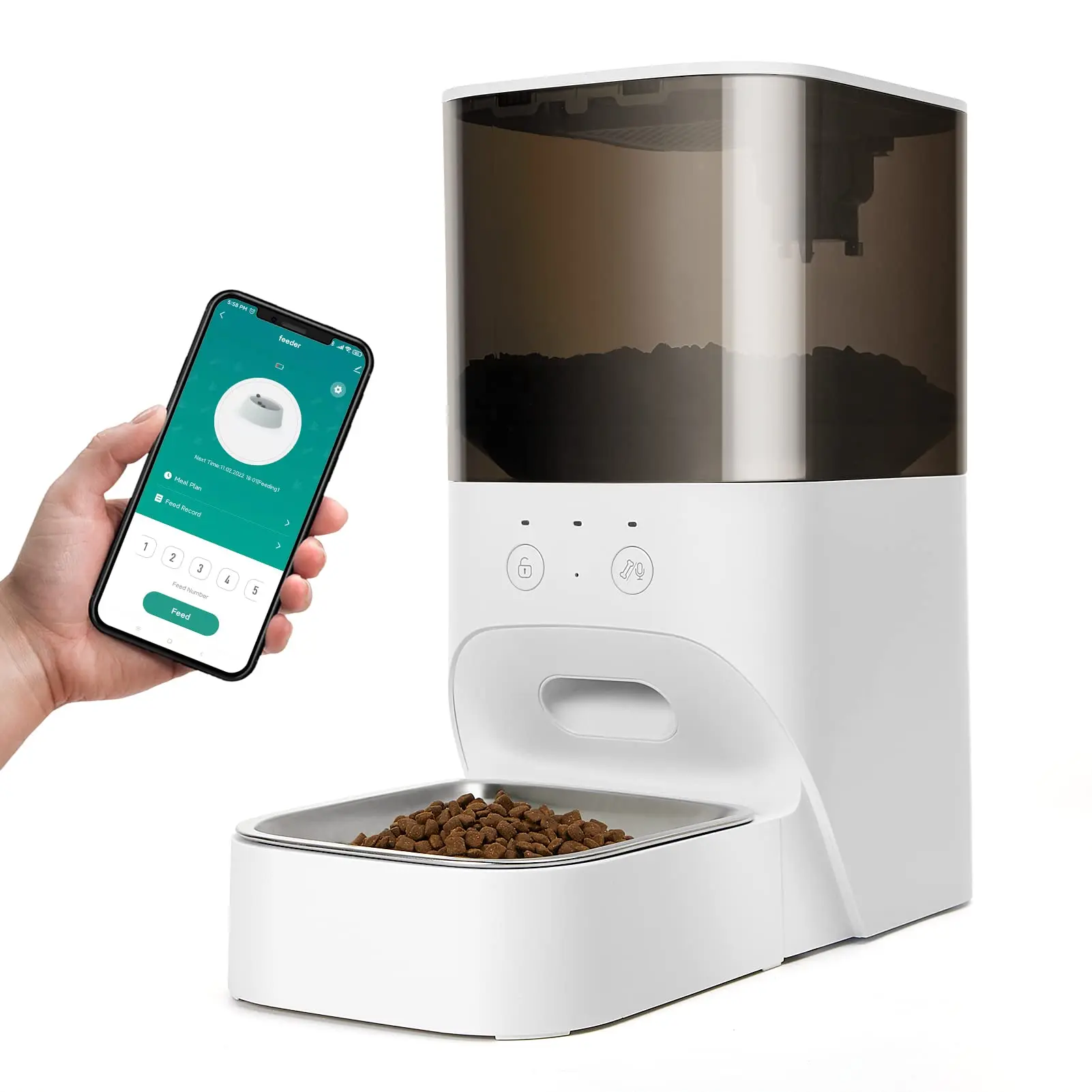 

Automatic Cat Feeder Has An Application -controlled Timing Cat Feeder, With Stainless Steel And Locking Cover, For 30 Seconds