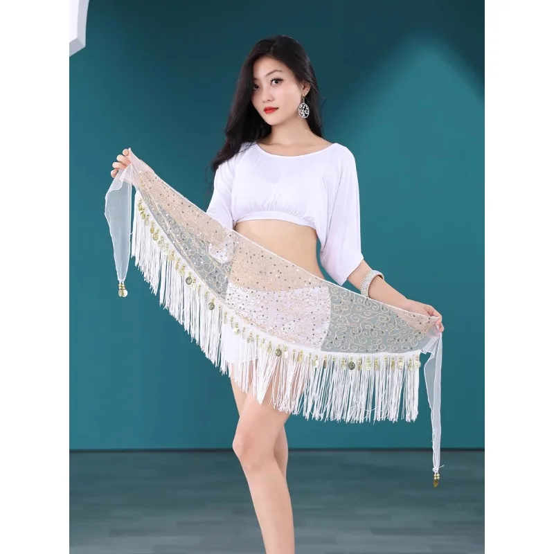 Customized Bellydance Waist Chain Female Practice Clothing Hip Scarf Triangle Scarf Bead Embroidery Tassel Waist Belt Waist Seal