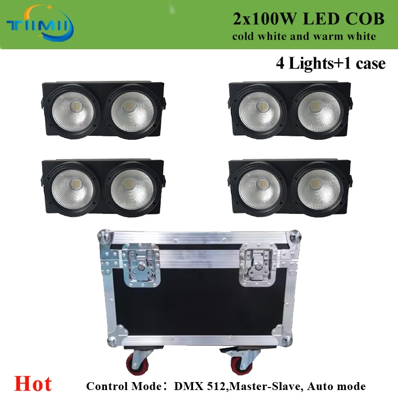 4pcs COB LED 2x100W Audience DMX Light 2 Eyes COB Blinder Light Optional Control LED individually for Concert Disco flycase