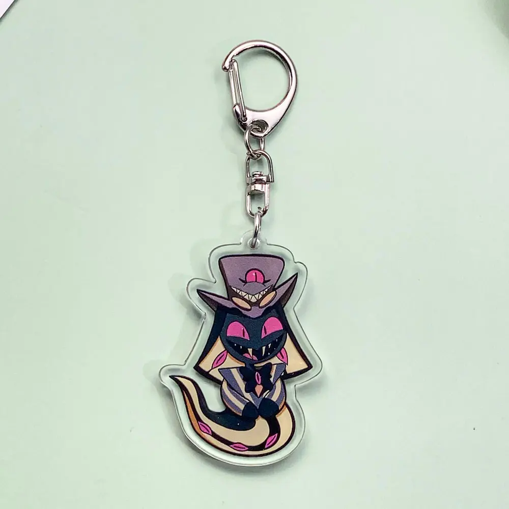 شخصيات كرتونية Hazbin فندق سلسلة مفاتيح سيارة من الأكريليك اكسسوارات حقيبة عصرية ساحرة على ظهره قلادة حلقة رئيسية هدايا للأصدقاء