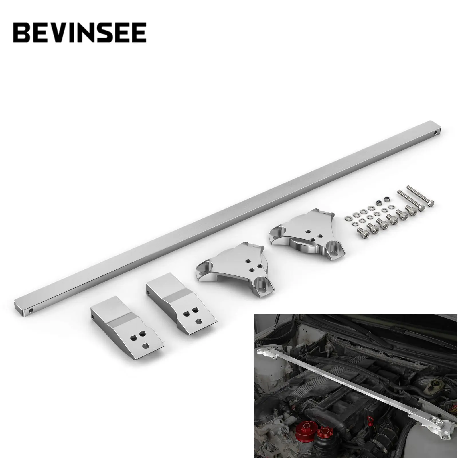 

BEVINSEE Aluminum Front Strut Brace Bar Car Parts For BMW E46 323i 323ci 325i 325ci 328i 328ci 330i 330ci 1999-2006