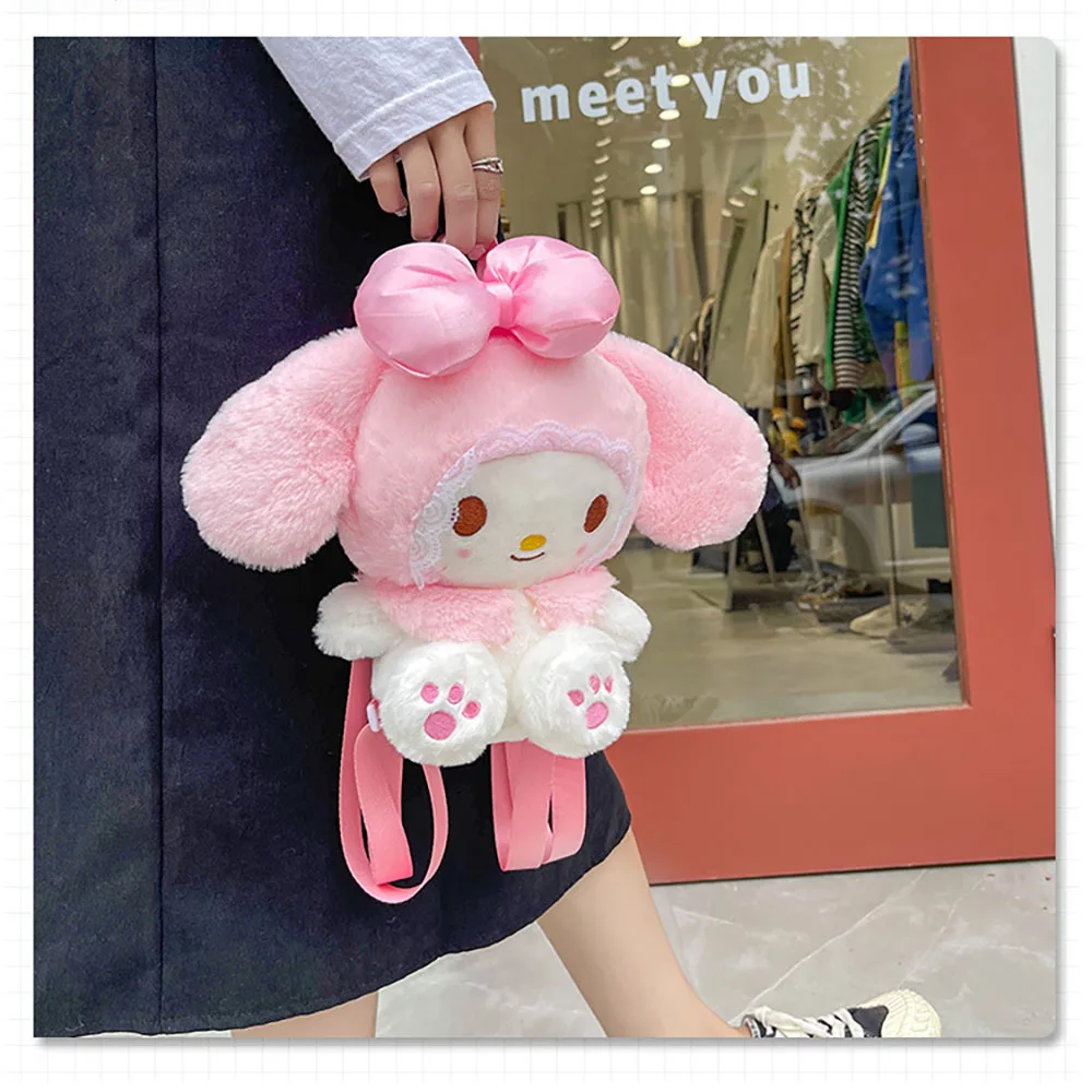 Kawaii Sanrio My Melody Plush Backpack Stuffed Animals Dolls Toys Plushie Bag Anime Cartoon Shoulder Backpacks Bag Girl Gift