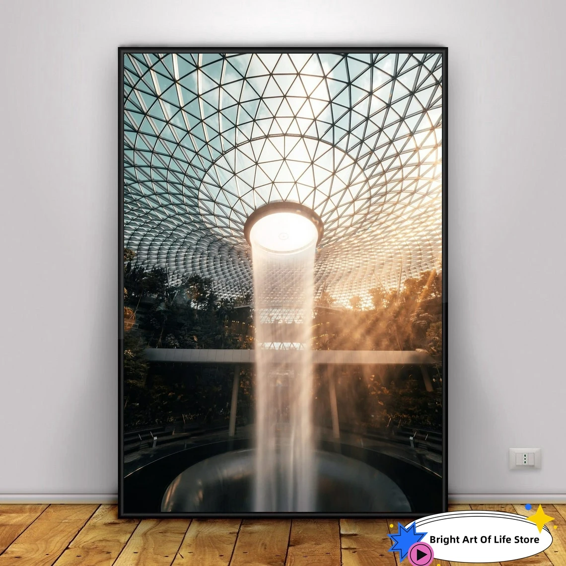 Singapore Waterfall Print, Changi Airport Artprint, Rain Vortex Poster From The Jewel At Changi Art Poster