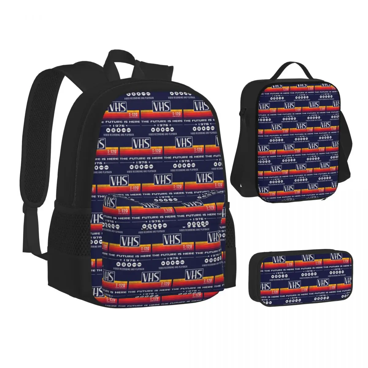 VHS The Future Is Here 1976 Worn Out Dks Backpacks Boys Girls Bookbag School Bags Rucksack Lunch Bag Pen Bag Three-Piece Set