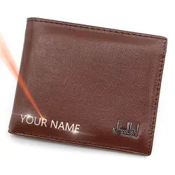 New Short Men Wallets Name Engraving Card Holder Small Male Purses Zipper Top Quality PU Leather Simple Money Clips Men's Wallet