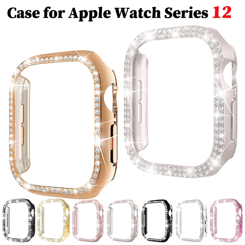 Diamond Cover for Apple Watch 12 Case 46mm 42mm Bling Hollow-Out PC Bumper Protector for iWatch Series 12 Accessories