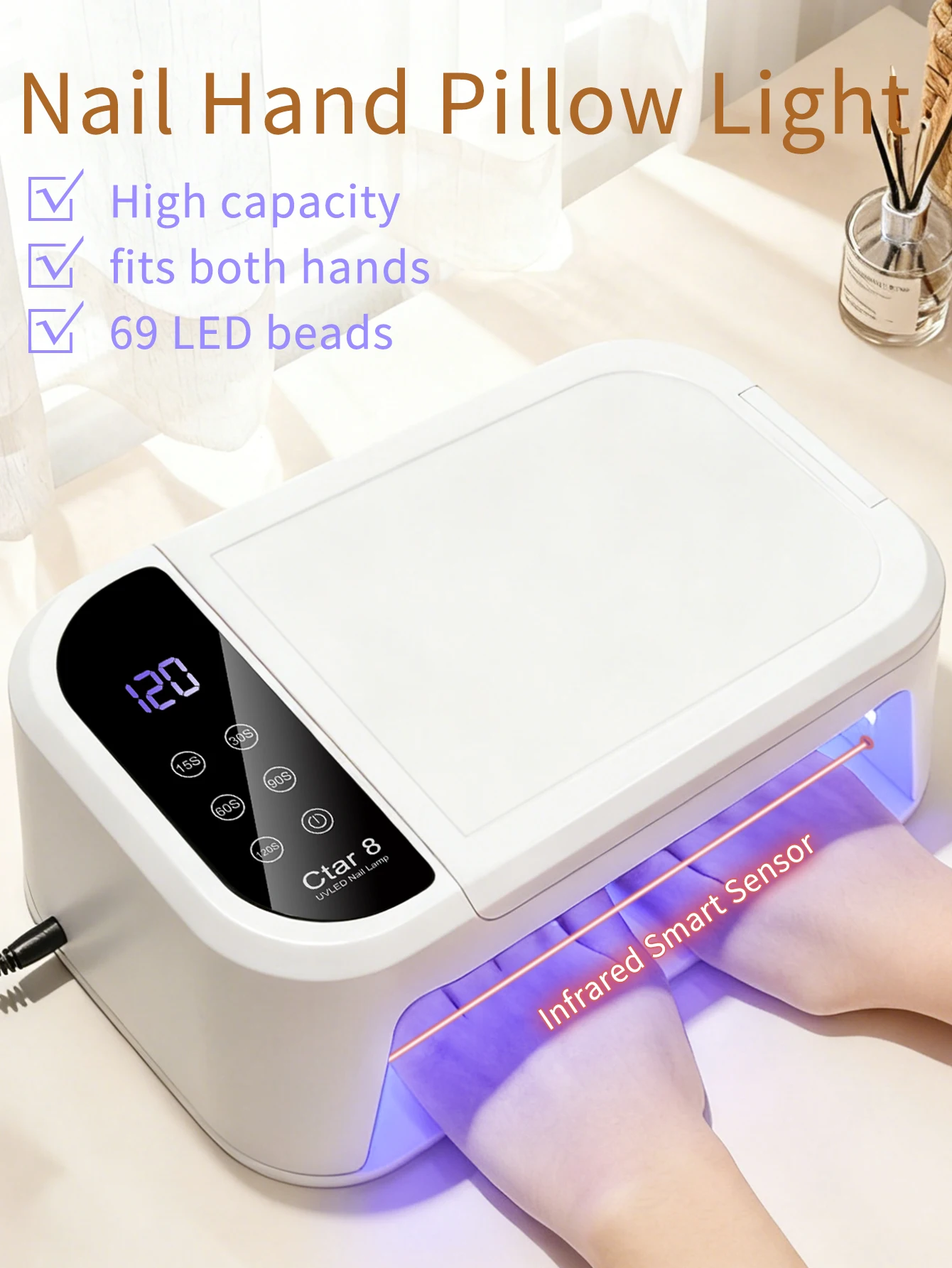 1 قطعة LED وسادة اليد ضوء مصباح الأشعة فوق البنفسجية الغراء مجفف ، سريع مسمار مجفف مسمار البولندية علاج مصباح الأشعة فوق البنفسجية مع 5 الموقتات