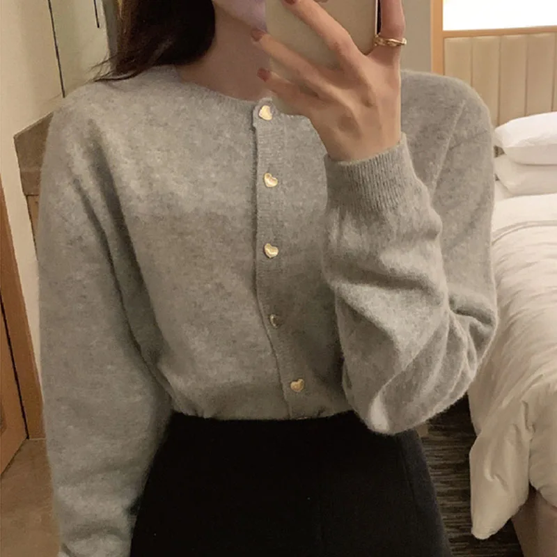 

Вязаный свитер, женские кардиганы, новый черный вязаный свитер с длинным рукавом и круглым вырезом, кардиган, женские топы, трикотажные изделия Sueters De Mujer Q1004