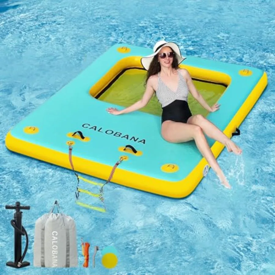 

Надувной плавучий док-платформа для взрослых, плавучая платформа для озера с отсоединяемой лестницей, сине-красная