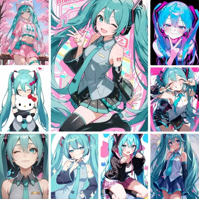 DIY Anime Diamantmalerei Vielfältiges Outfit Hatsune Miku Serie Niedliches Kawaii-Muster Schlafzimmer Wandkunst Geschenk