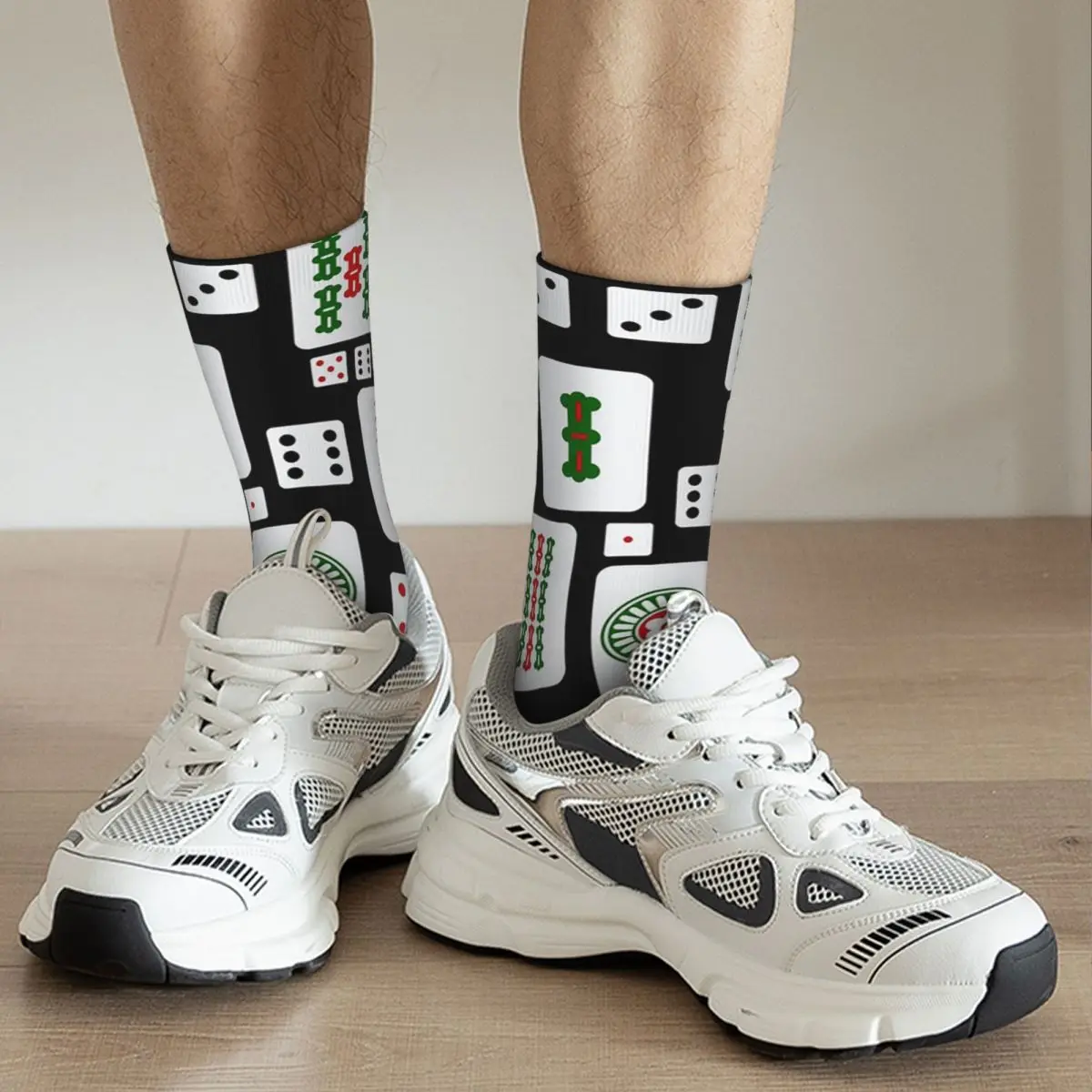 Mahjong Tiles Game Dice Socks Harajuku Super Soft Stockings All Season Long Socks for Man Woman Valentine's Day Gifts