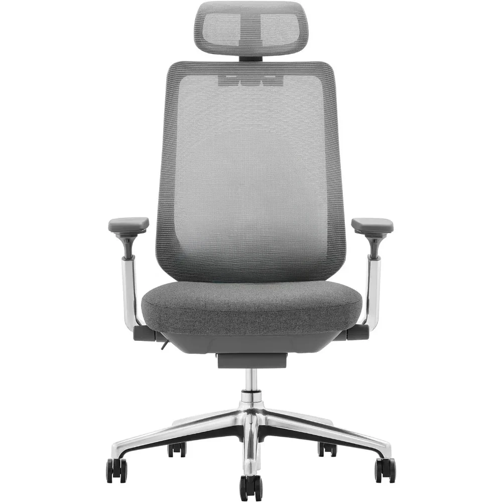 

Ergonomic mesh office chair, high backrest computer office chair with adjustable headrest and 4D armrests,sliding seat,dark gray