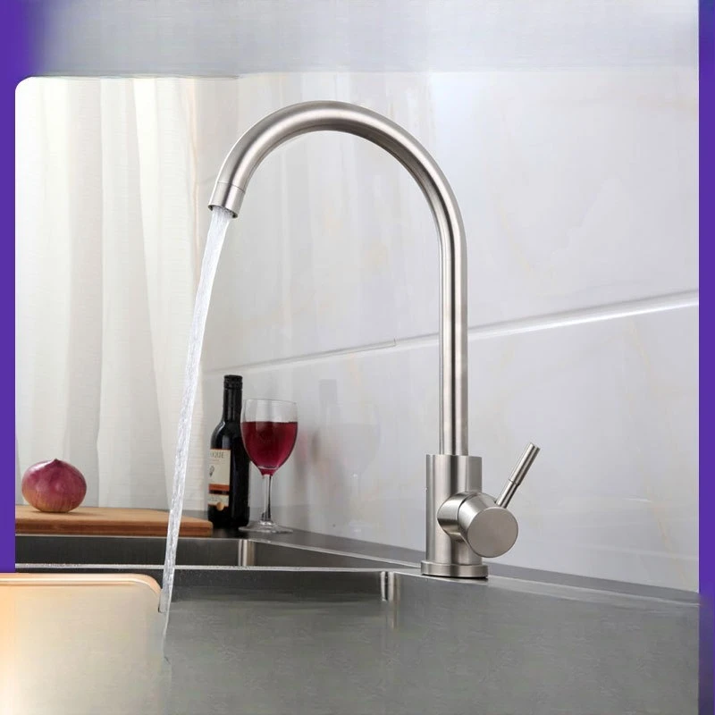 

304 stainless steel brushed vegetable basin vertical rotating large curved sink kitchen hot and cold mixing faucet