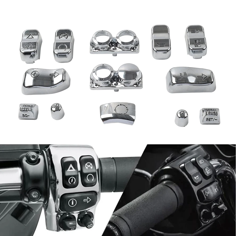 13Pcs/Set Chrome Motorbike Hand Control Switch Housing Button Cap For Harley Road Electra Tri Glide