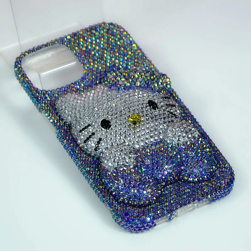 Purple Kt Rhinestone for Iphone17 16 15 14Pro Max Apple Mobile Phone Case Anime Hello Kitty Upscale Girls Gift Anti-Fall Protect
