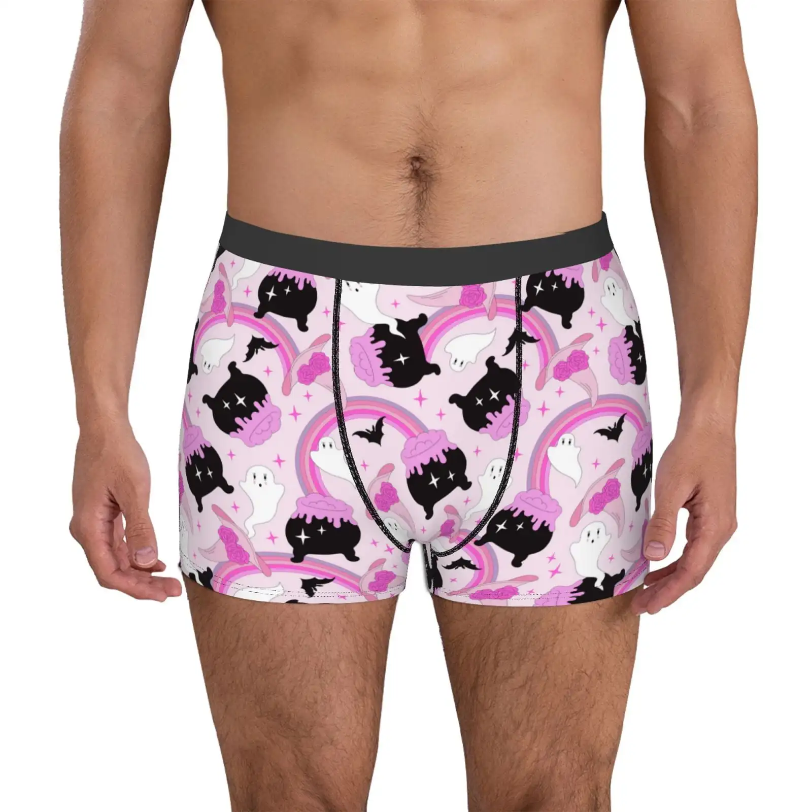 Pink Girl Halloween Print Men's Boxer Briefs, High Elastic Moisture Wicking Boxer Briefs Underwear-Medium