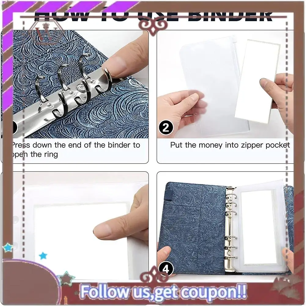 ABBG-Carpeta de presupuesto con sobres con cremallera,Sobre de efectivo para ahorrar dinero con 8 bolsillos transparentes,Carpeta de 6 anillas con 2 etiquetas adhesivas