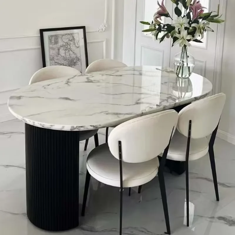 Marble Designer Dining Table Chairs Set Modern European Luxury Dining Table Kitchen Rectangular Mesa De Comedor Furniture