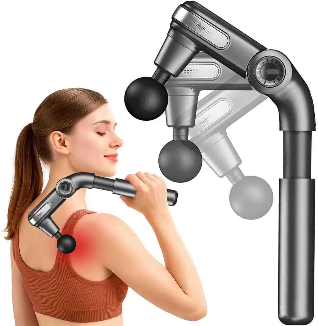 

Foldable Deep Tissue Massage Gun with Retractable Handle for Back, Neck, and Muscle Pain Relief