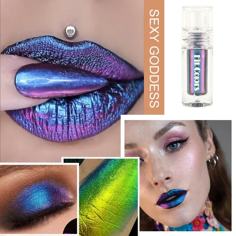 6-farbiger, glänzender, metallischer, glänzender Gesichtsdekoration, flüssiger Lidschatten, Lipgloss, Lippenstift, optische Chamäleons, Augenglitzer, Pigment-Make-up