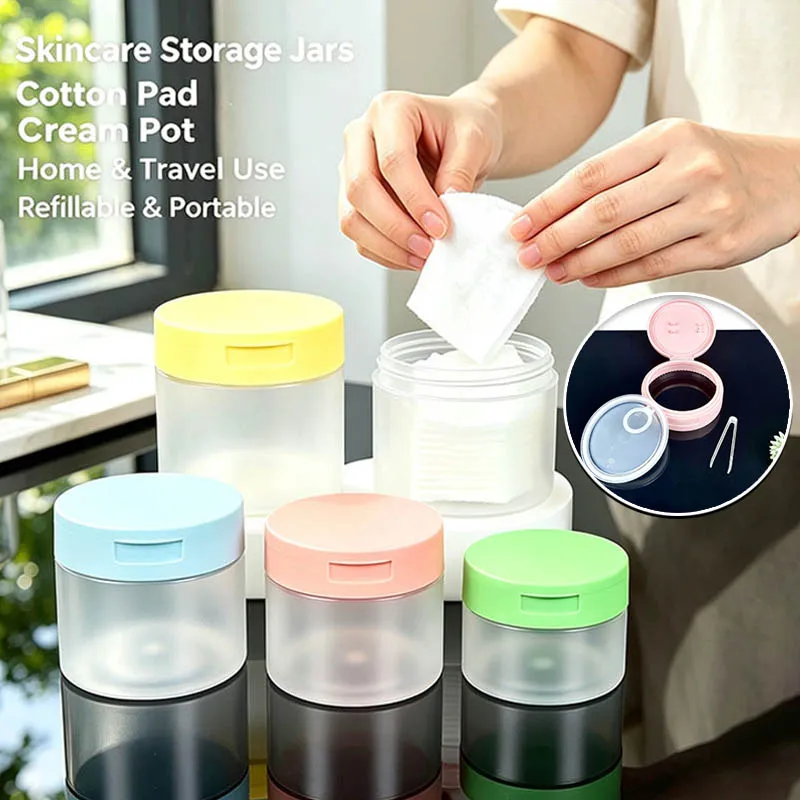 20/30/50PCS 200-350ml Empty Round Clear Makeup Remover Pad Jars With Tweezers Container Wide Mouth Flap Storage Lotion Bottles