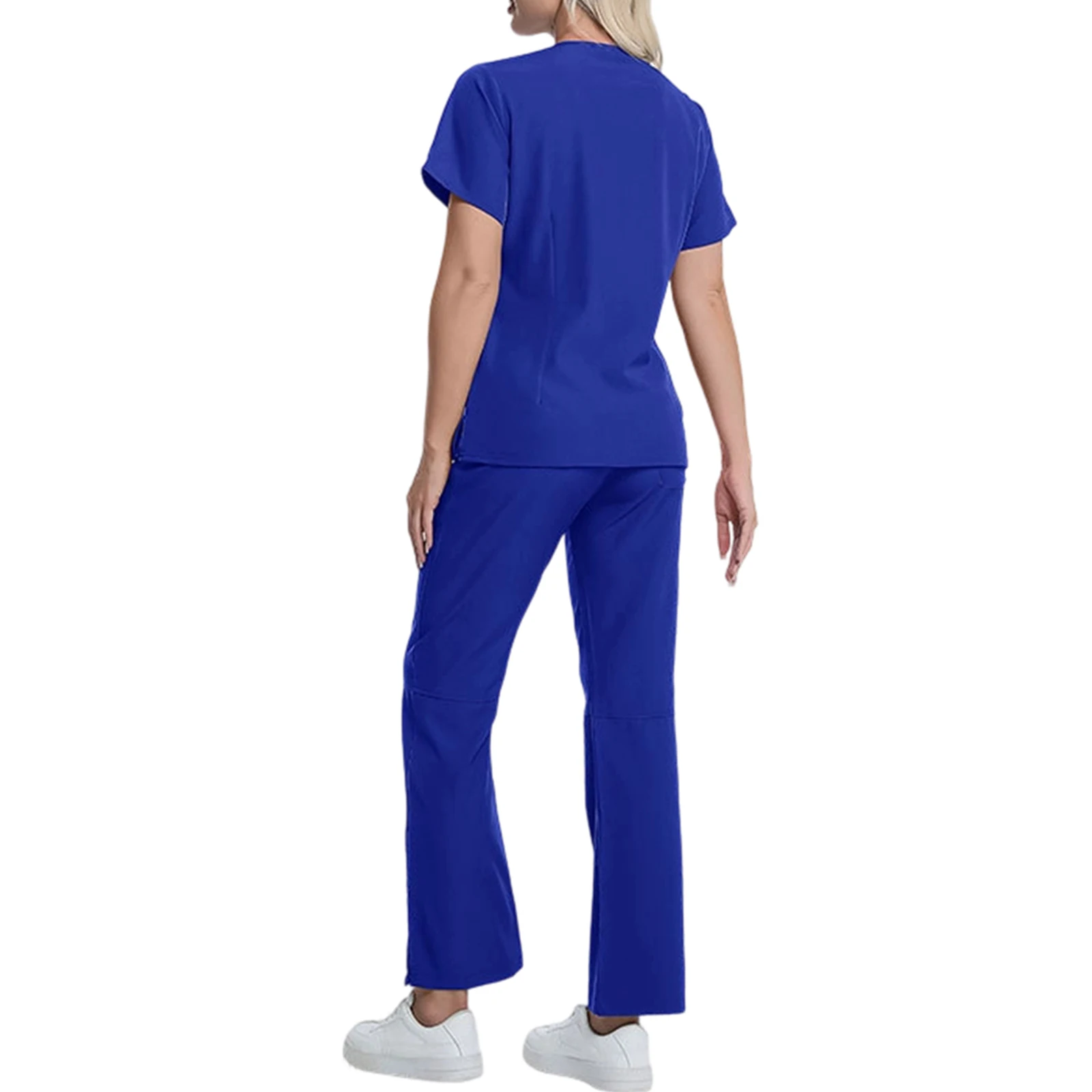 Vrouwen verpleegster scrubset V-hals korte mouw meerkleurige zak medisch uniform comfortabele gezondheidszorg professionele outfit