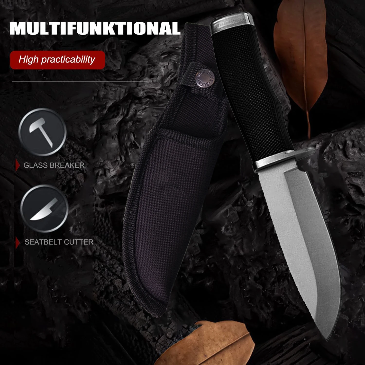 Outdoor knife, fixed straight-blade design, stainless steel fruit knife, non-slip handle, ideal for camping, hiking, and fishing