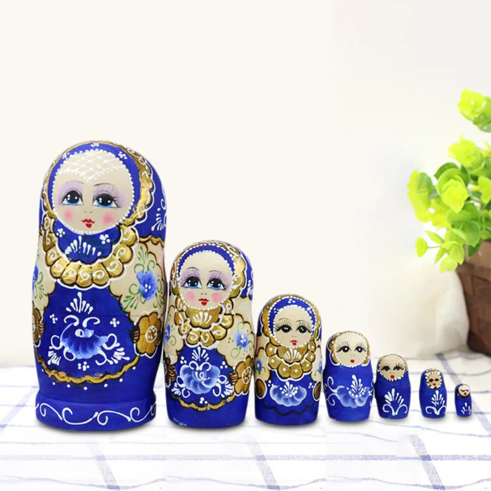 Poupées gigognes russes classiques, 7 pièces, figurines bleues Matryoshka pour ornements