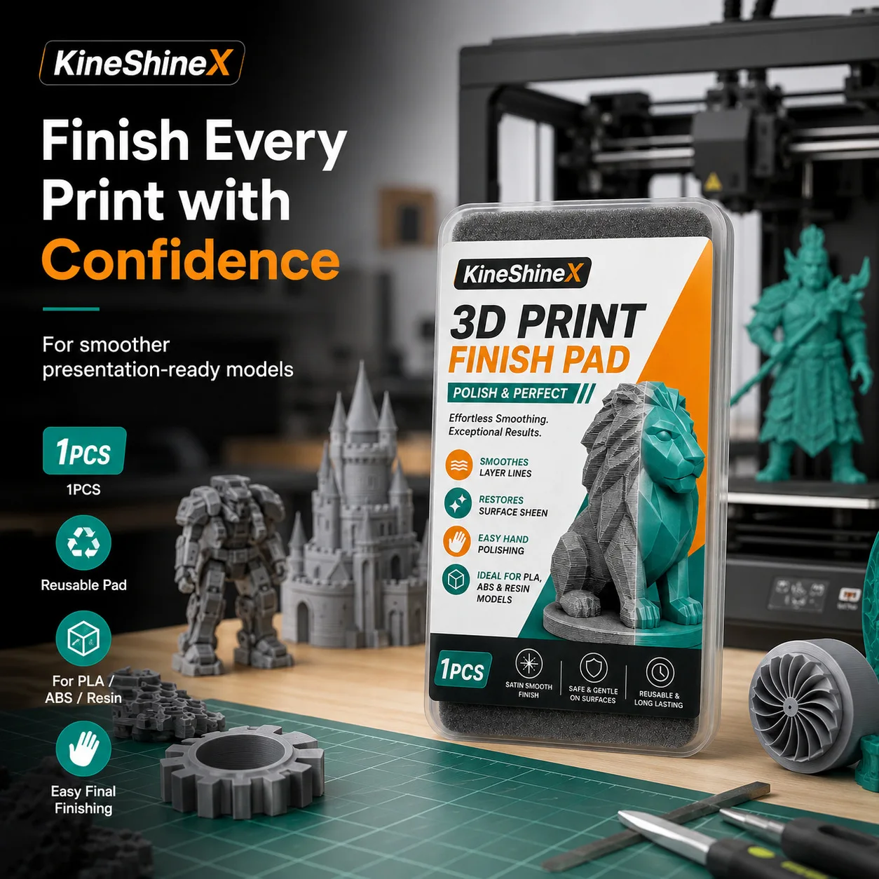 1 Stück/2 Stück 3D-Druck-Finish-Pad, wiederverwendbarer Polierschwamm für PLA- und ABS-Harzmodelle, Handglättungswerkzeug für Schichtlinien und Requisiten – Detail 1