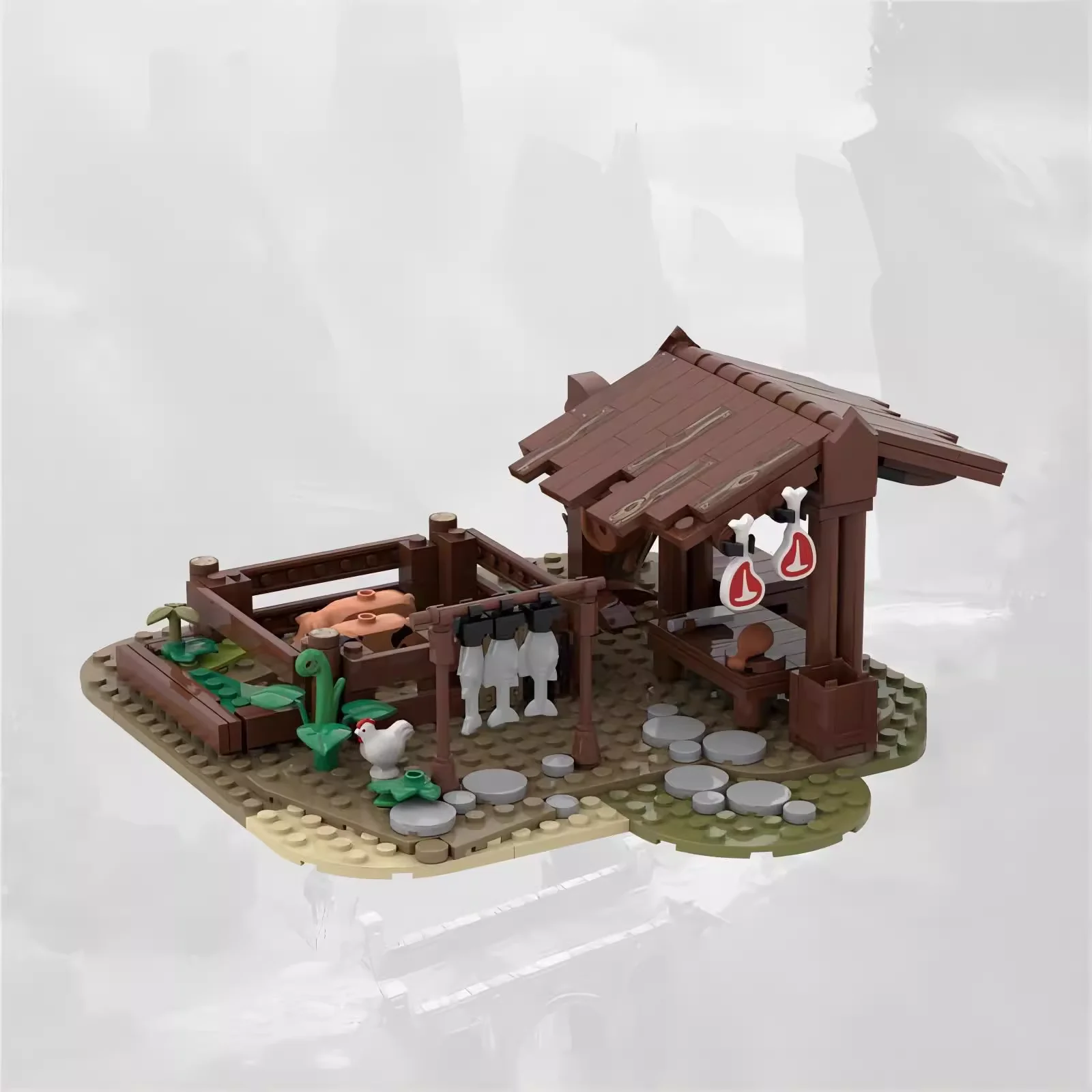 MOC-Modelo Medieval de Blocos de Construção, Expert Criativo, Butcher's Yard, Montagem DIY, Toy Gift, 276Pcs