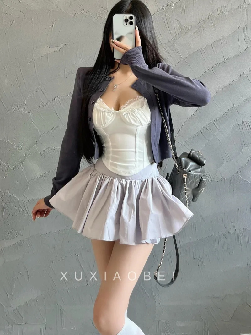 Ballet Style Puffy Half Length Skirt Women's Cake A-line Skirt Safety Skorts Folding Mini Skirt Fashion Korean Women  c