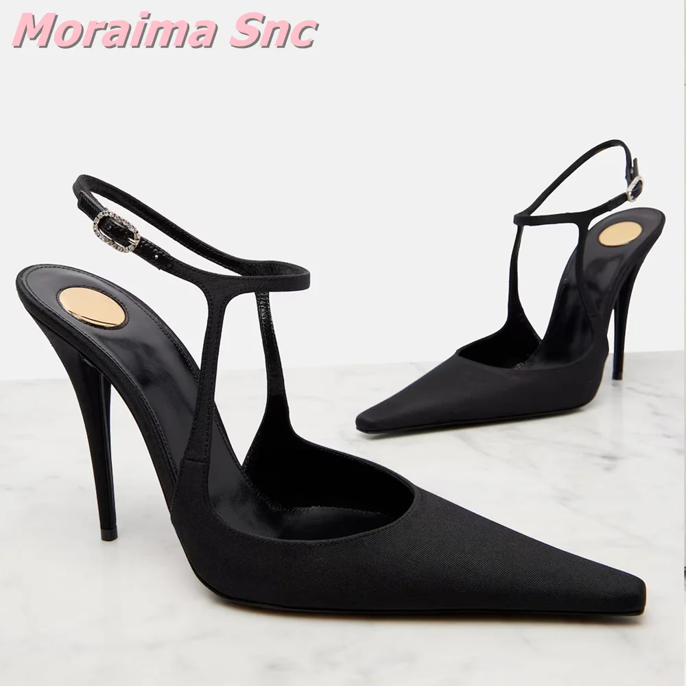 

Satin Pointed Toe Sandals Ankle Buckle Strap Stiletto High Heel Sexy Fashion Women's Dress Shoes Summer Banquet Party Black 2026